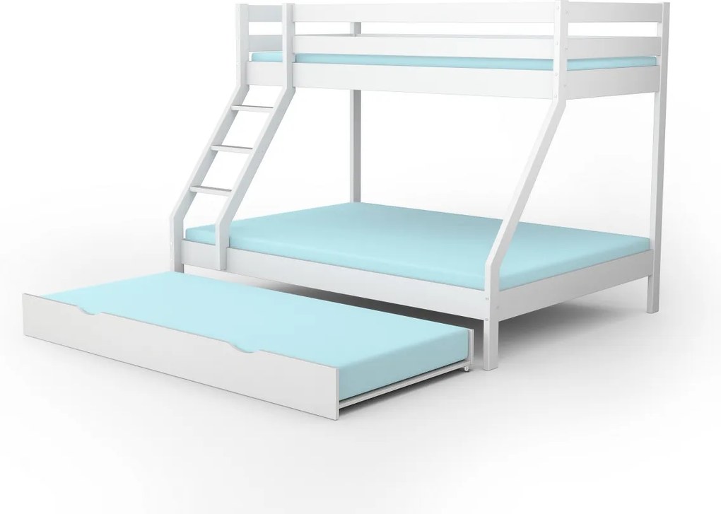 HU Mikael biela poschodová posteľ s rozšíreným lôžkom 200x140 + prístelka