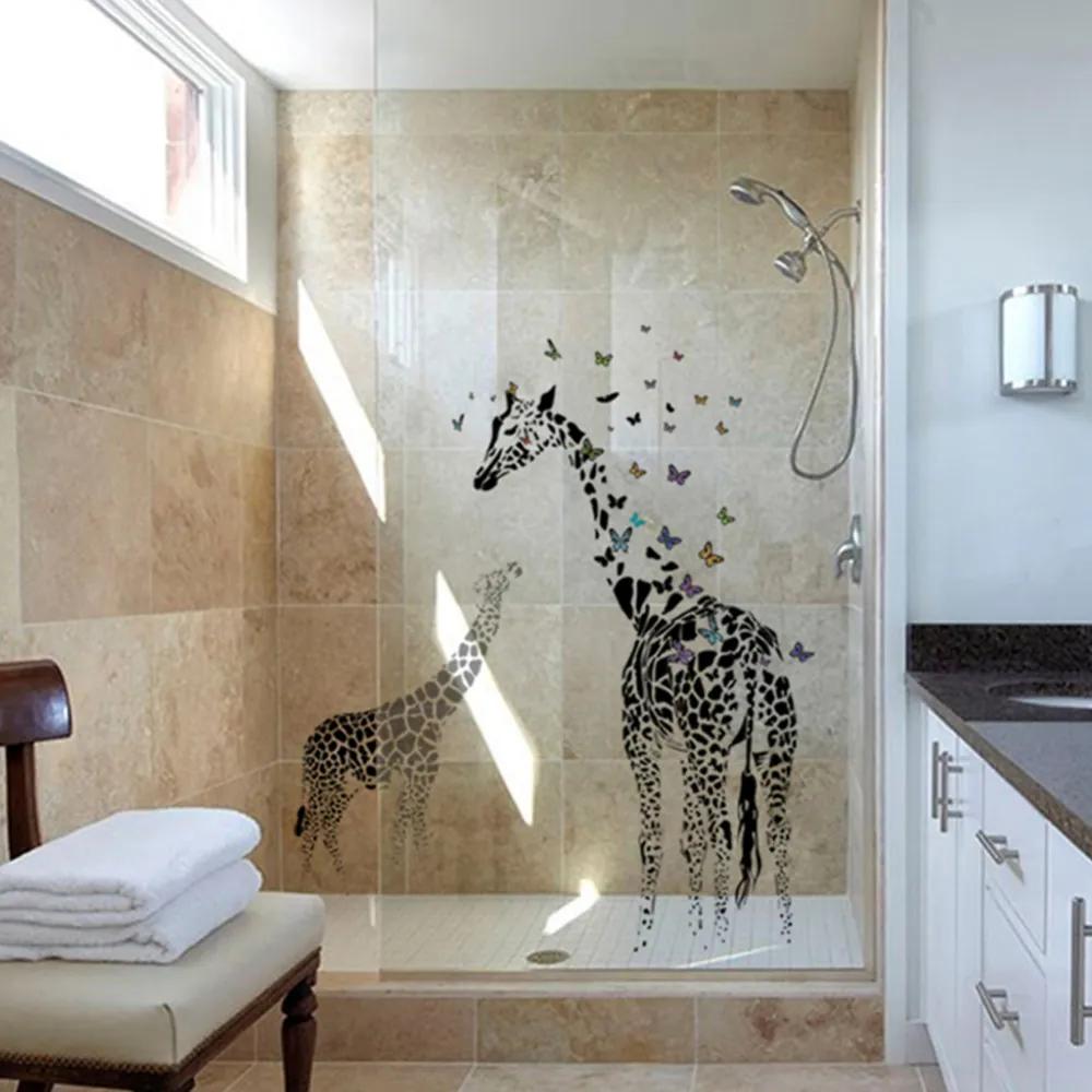 Veselá Stena Samolepka na stenu na stenu Malá a veľká žirafa s motýlikmi