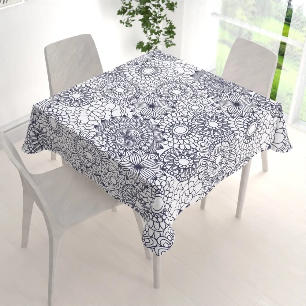 Biante Bavlnený štvorcový obrus Sandra SA-274 Tmavo modré mandaly na bielom 70x70 cm