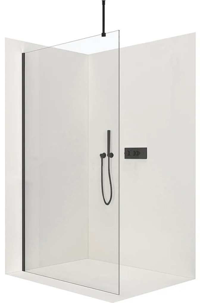 CERANO - Sprchová zástena Walk-in Onyx Top L/P - guľatá vzpera - čierna matná, transparentné sklo - 70x200 cm, CER-CER-8050BD1694