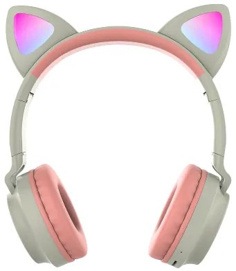 WELLHOX Bezdrôtové slúchadlá s LED mačacími uškami - rúžovo šedé
