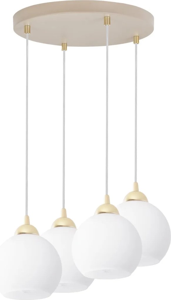 Závesné svietidlo Eliza, 4x biele sklenené tienidlo, g/be, o