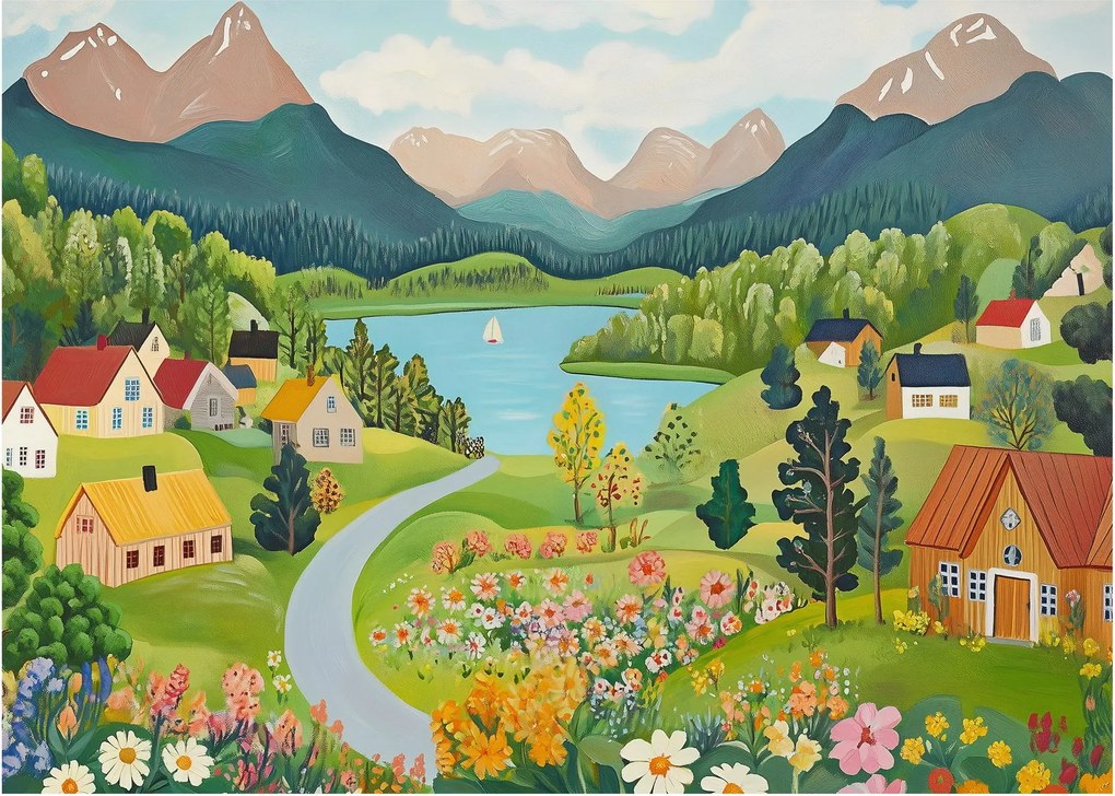 Obraz - Dedina v horách (70x50 cm)