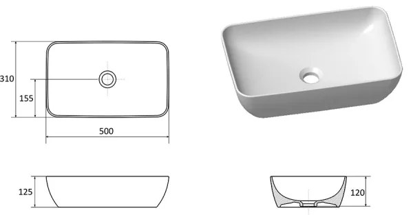 Ravak XJX0D150000 - Umývadlo na dosku CERAMIC SLIM 50x31 cm keramika/čierna