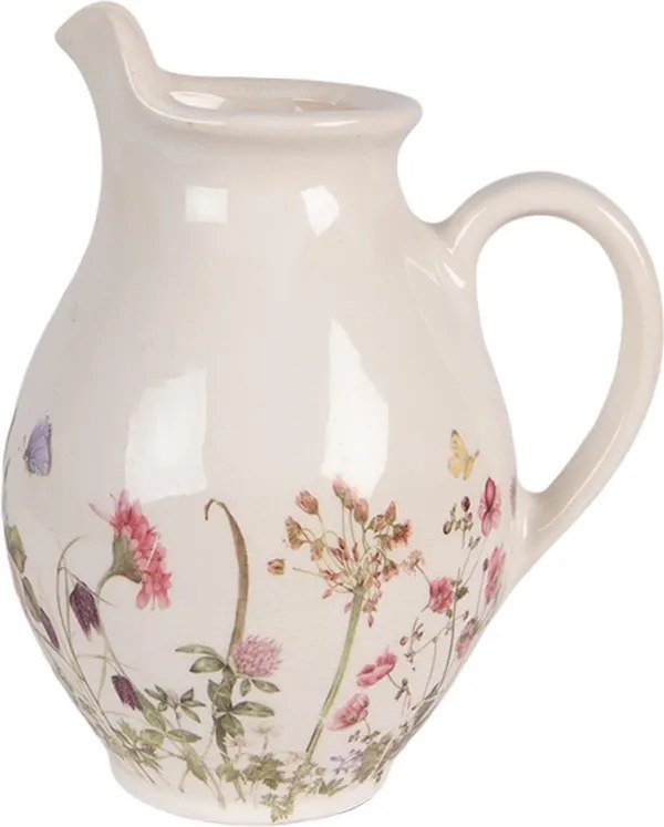 Béžový dekoračný keramický džbán s ružami Rosien S - 16*12*19 cm