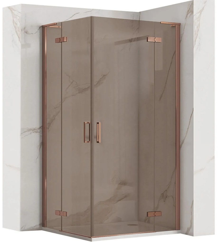Rea Hugo Double, 2-krídlový sprchovací kút 80 (dvere) x 80 (dvere) x 200 cm, 6mm šedé sklo, medený profil, KPL-K6971