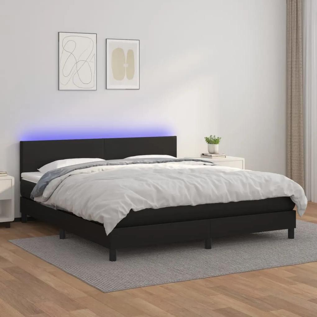 Boxspring posteľ s matracom a LED čierna 180x200 cm umelá koža 3134117