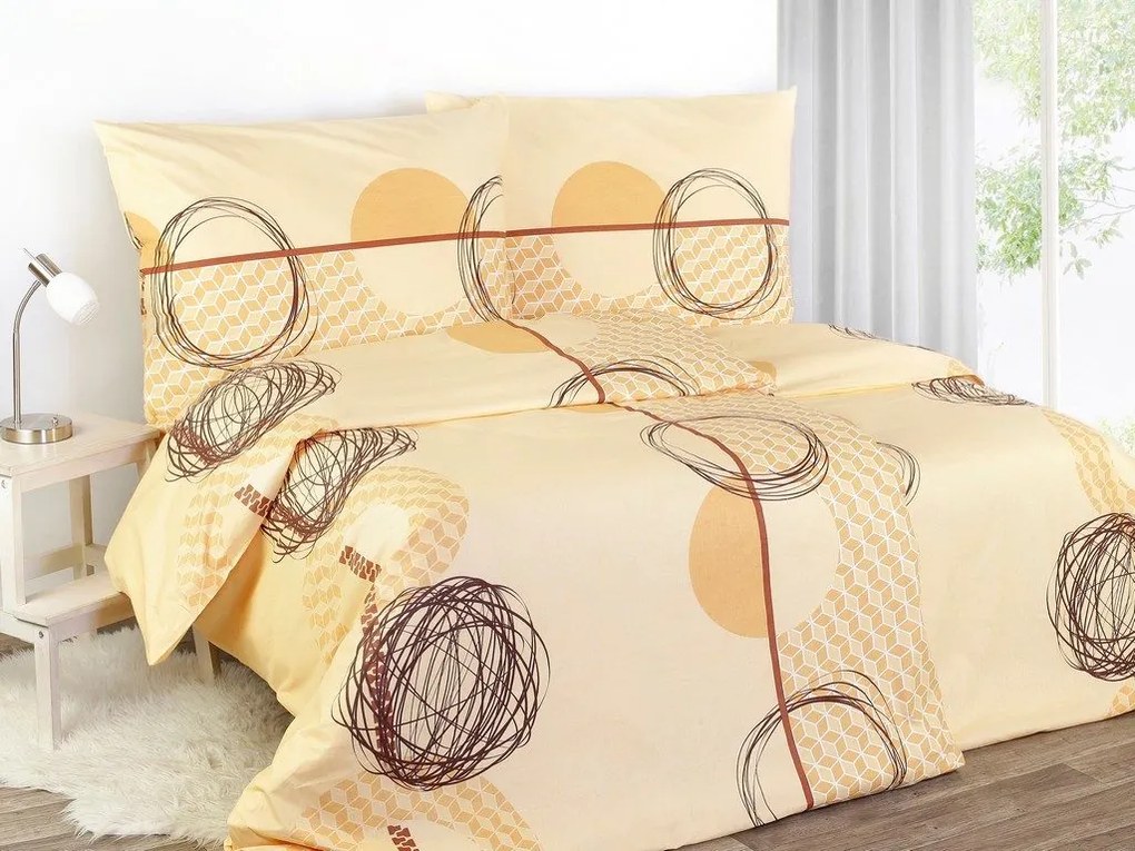 Škodák Bavlnené posteľné obliečky vzor B-653 Kruhy na béžovom - Jednolôžko predĺžené 140 x 220 cm