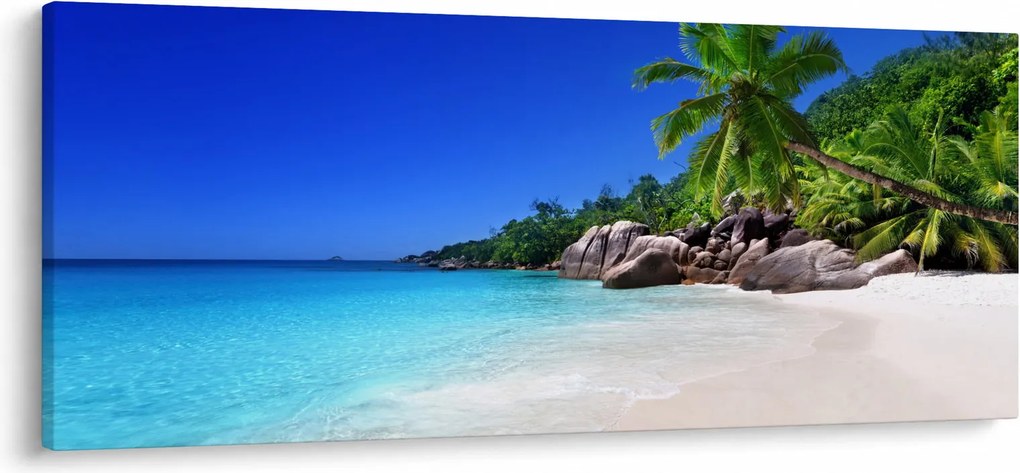 Obraz pláže na Praslin ostrove (120x50 cm)