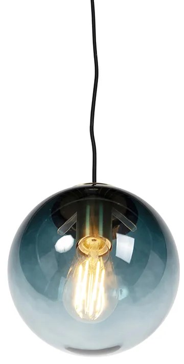 Závesné svietidlo v štýle Art Deco mosadz s oceánskym modrým sklom 20 cm - Pallon