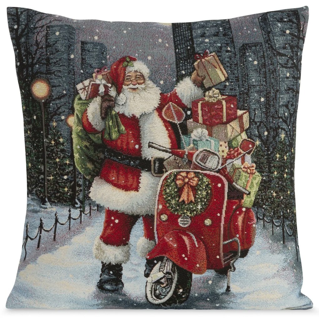 VIANOČNÁ GOBELÍNOVÁ DEKORAČNÁ OBLIEČKA NA VANKÚŠ MERRY4 45X45 CM VZOROVANÁ