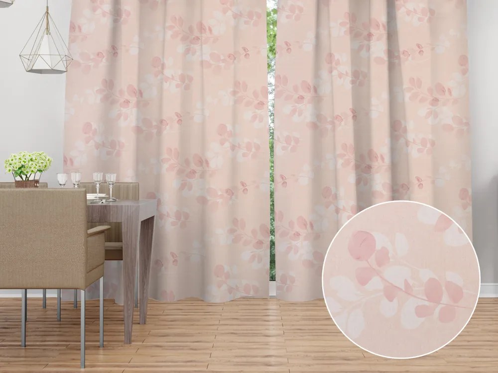 Biante Bavlnený záves Sandra SA-682 Eukalyptové listy na pastelovo ružovom 140x220 cm