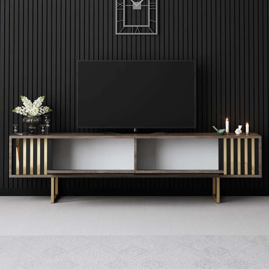TV stolík/skrinka Goldise (orech + zlatá). Akcia -20%. Vlastná spoľahlivá doprava až k Vám domov. 1121624