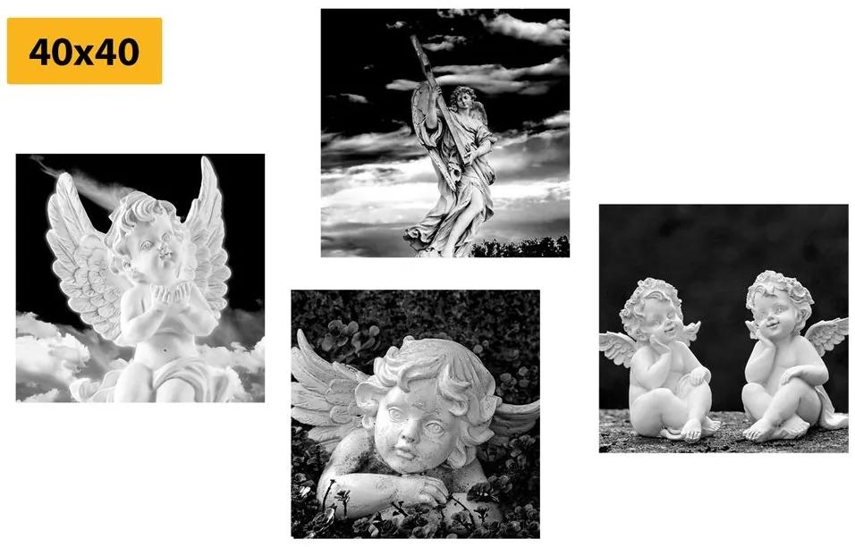 Set obrazov anjeliky v čiernobielom prevedení - 4x 60x60