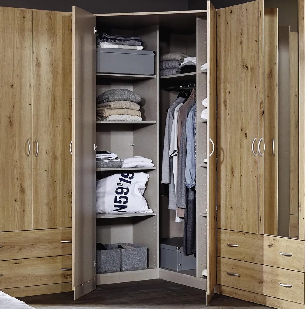 Rohová šatníková skriňa Case, dub artisan