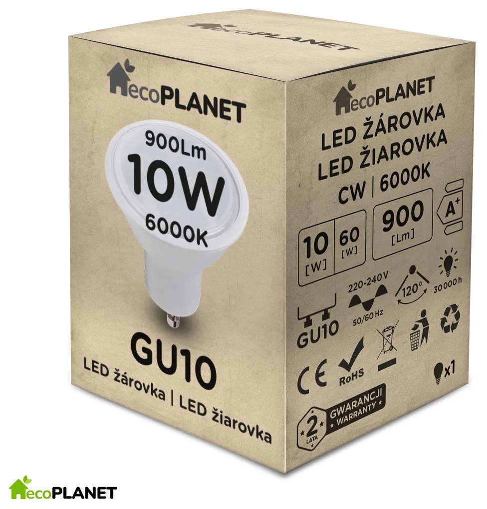 BERGE LED žiarovka - GU10 - ECOPLANET - 10W - 900Lm - studená biela