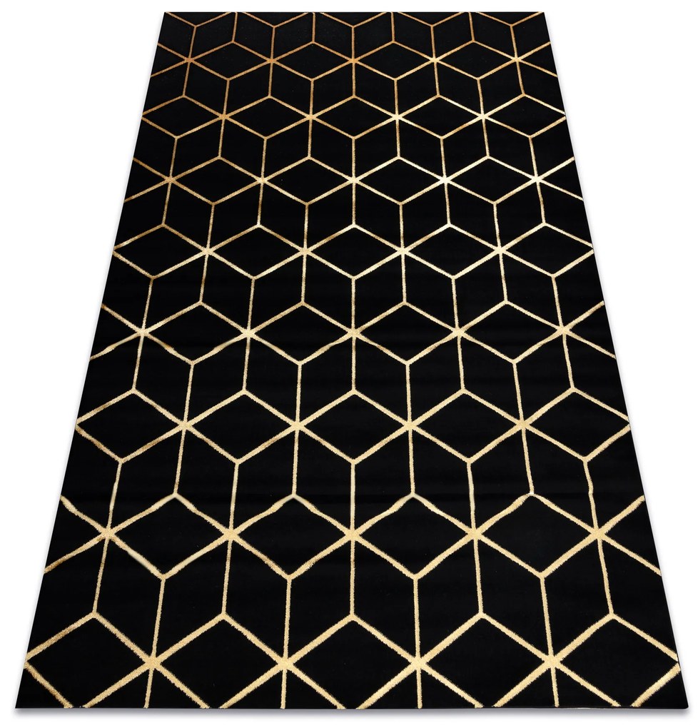 Koberec moderný 3D GLOSS 409C 86  Kocky glamour, art deco čierno / zlatý