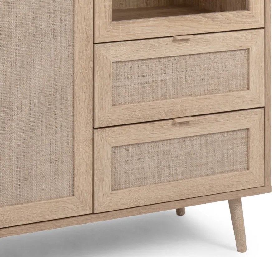 Vysoká skrinka s presklením Bali, dub sonoma/výplet