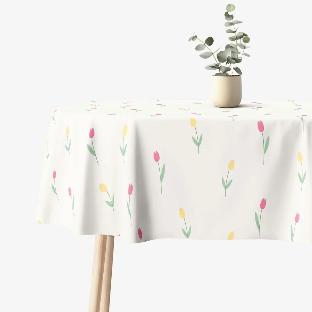 Goldea oválny obrus 100% bavlnené plátno - tulipány 120 x 200 cm