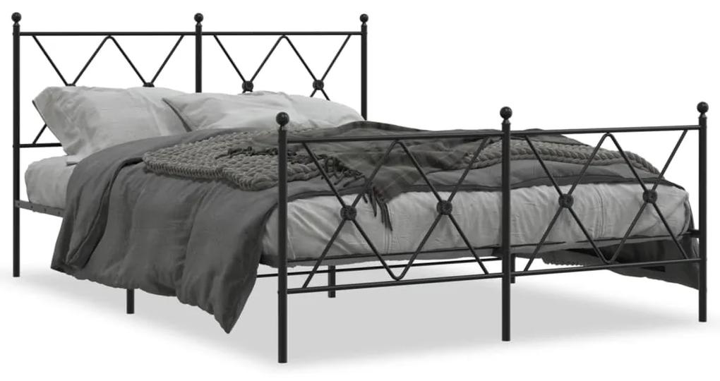 Kovový rám postele s čelom a podnožkou čierny 140x190 cm 376520