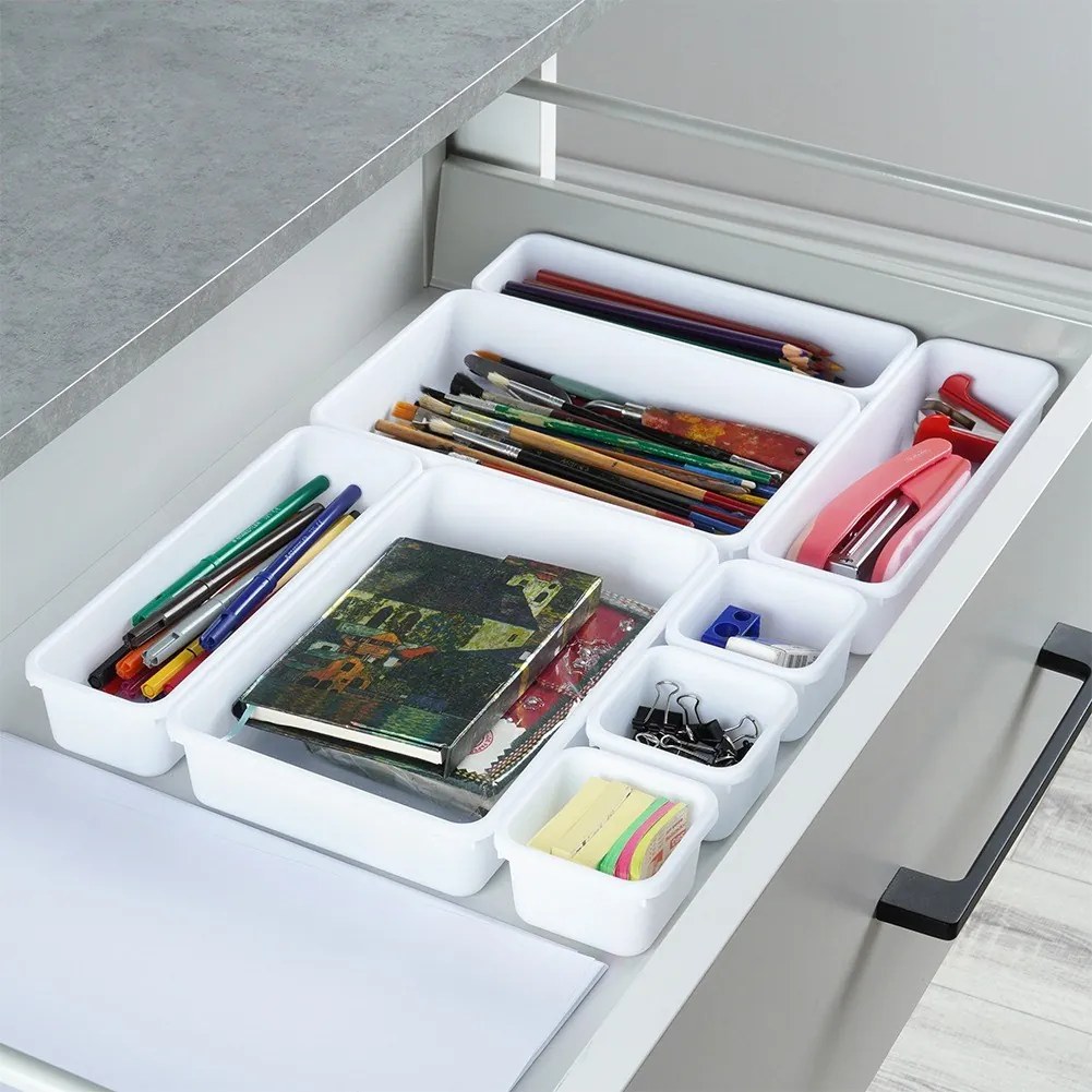 VILDE Sada 8ks organizérů do šuplíku, bílá, MODULAR 31 cm x 46 cm x 4,5 cm