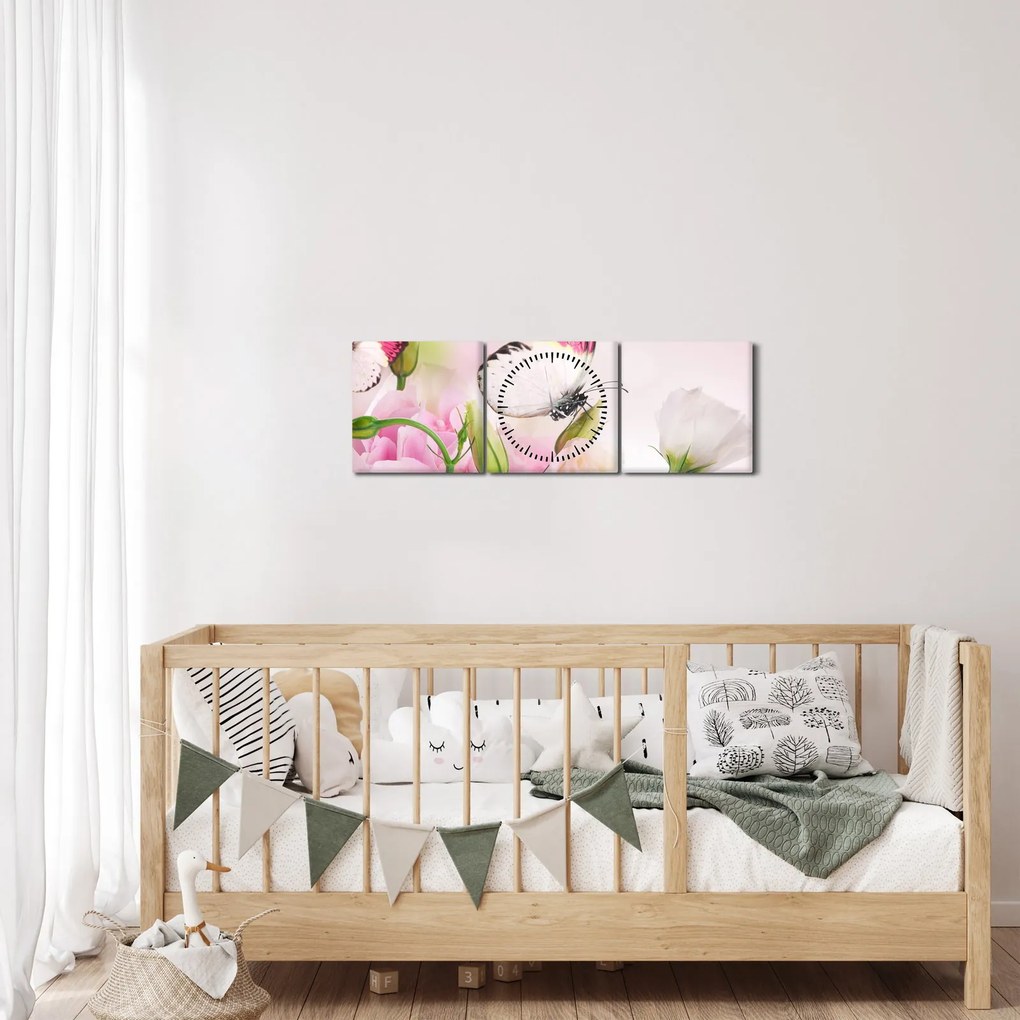 Obraz - Motýľ (s hodinami) (90x30 cm)