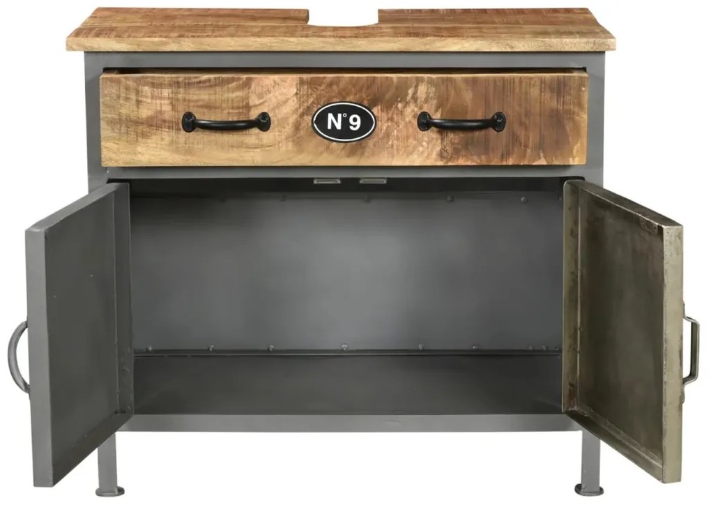 furniture-nabytek.cz - Masívna umývadlová skrinka Pinetown z mangového dreva a kovu, lakovaná, viacfarebná – 71×35×63 cm