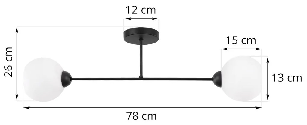 Stropné svietidlo Eliza, 2x biele sklenené tienidlo, B