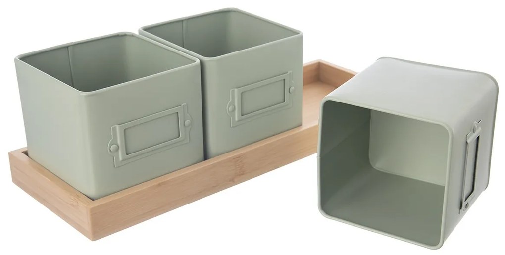 Orion Plechové kvetináče s podtáckou Greenish, 37 x 13,5 x 12 cm