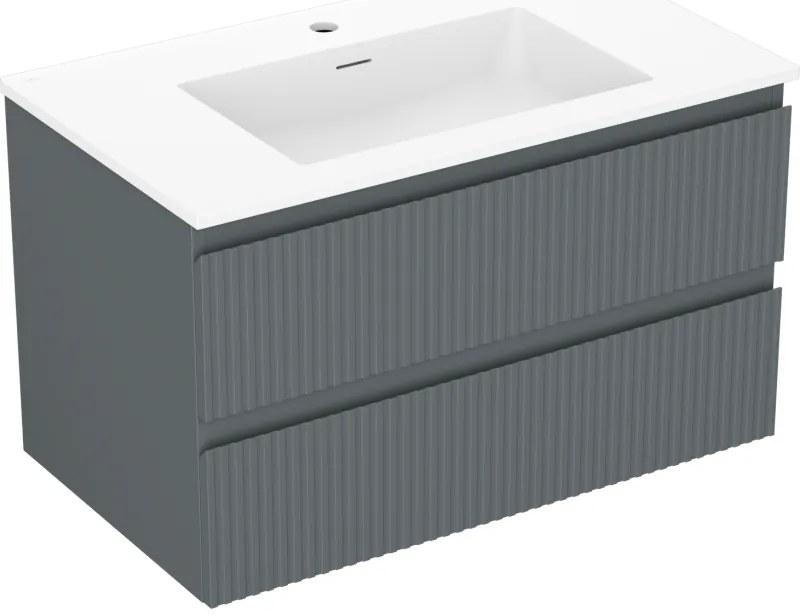 Mexen Rivel, kúpeľňová skrinka 80 cm s umývadlom Otis, 2 zásuvky, drážkovaná, grafitová matná/biela matná, 91A20-08047-2-BFF66-W18M0