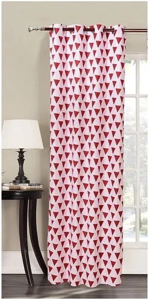 Červeno-biely vzorovaný záves z mikrovlákna DecoKing Triangles, 140 × 245 cm