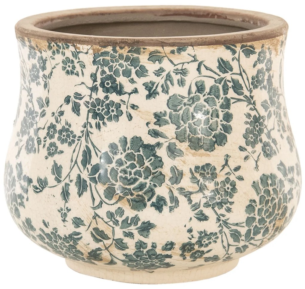 Retro kvetináč so zelenými kvetmi - Ø 15 * 13 cm
