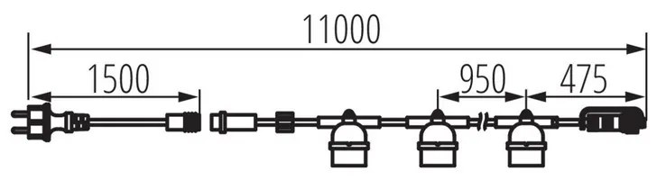 Kanlux Vonkajšia reťaz 9,5 m+1,5 m, 10xE27, IP44