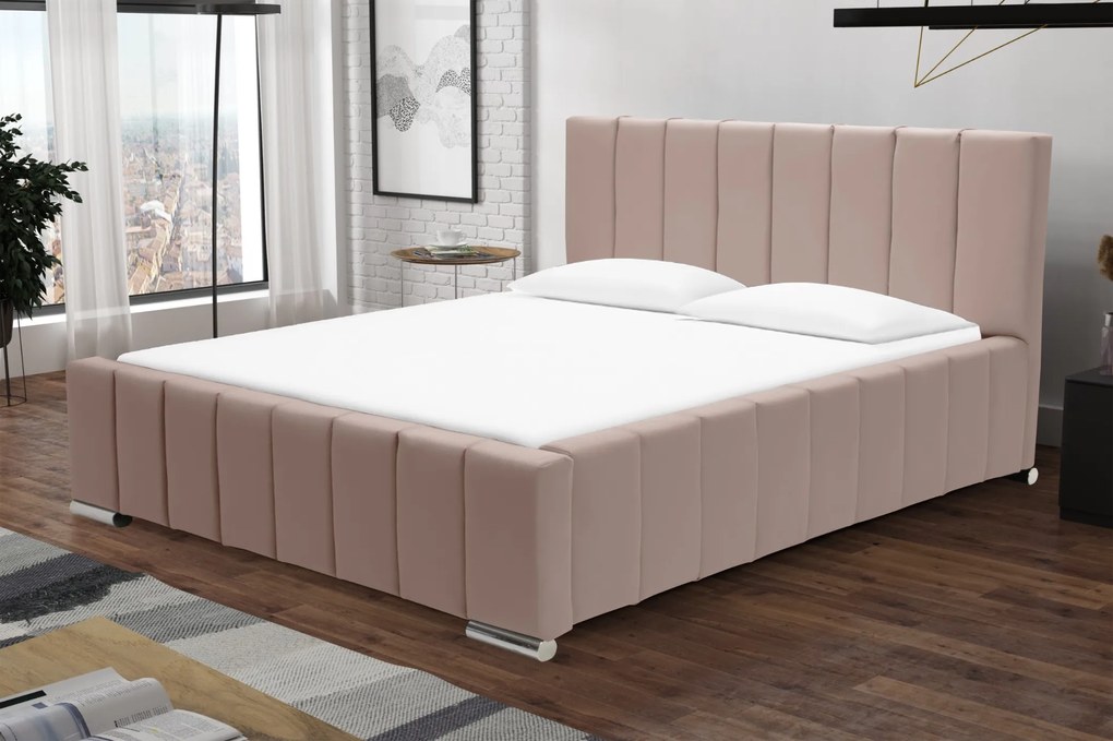 Čalúnená posteľ s úložným priestorom SWEET Světle růžová 120x200 cm