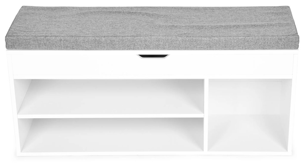 ModernHome Skrinka na topánky so sivým vankúšom - 3 biele police