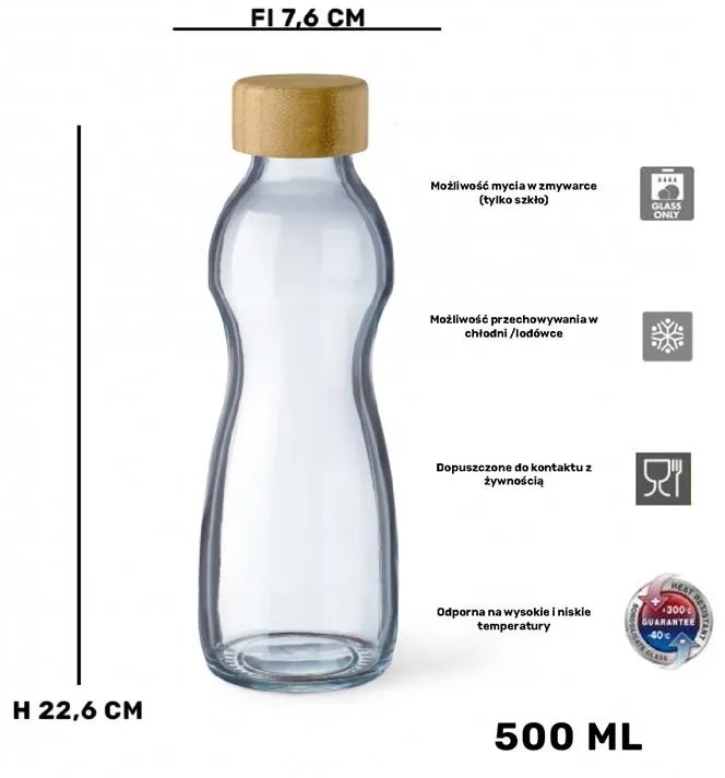 SIMAX PURE SKLENENÁ FĽAŠA 500ML BAMBUSOVÉ VEKO
