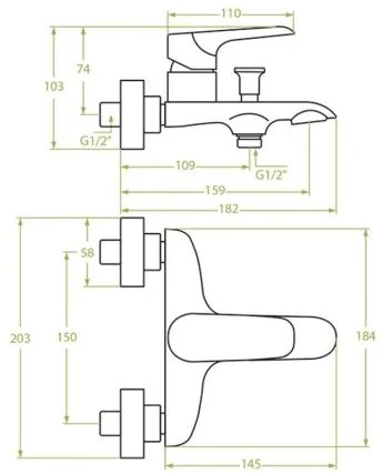 Laveo Alea, vaňová/sprchová batéria nástenná h-103, chrómová-biela, LAV-BLE_610D
