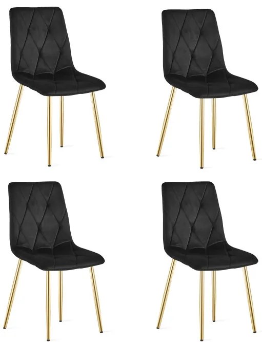 Set štyroch jedálenských stoličiek LIBRA zamatové, čierne / zlaté nohy (4 ks)