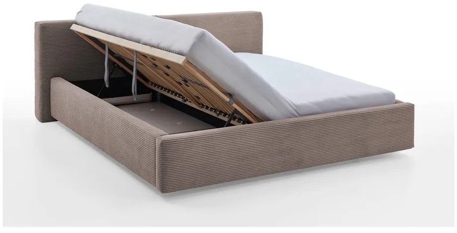 Svetlohnedá čalúnená dvojlôžková posteľ s úložným priestorom s roštom 180x200 cm Cube – Meise Möbel