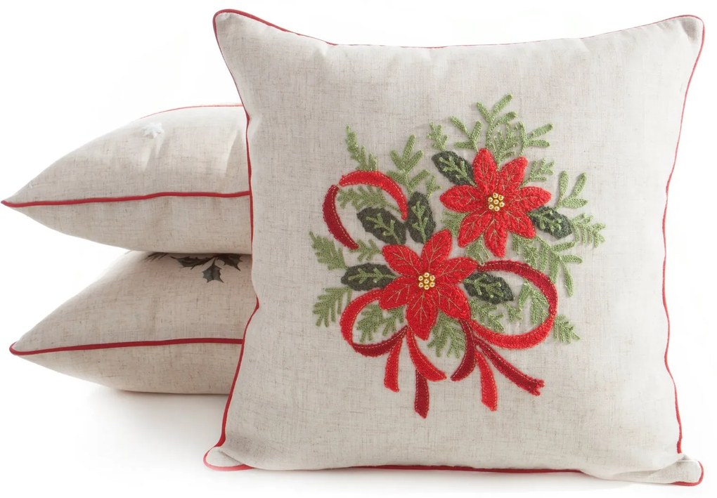 VIANOČNÁ DEKORAČNÁ OBLIEČKA NA VANKÚŠ POINSETTIA 45X45 CM VZOROVANÁ