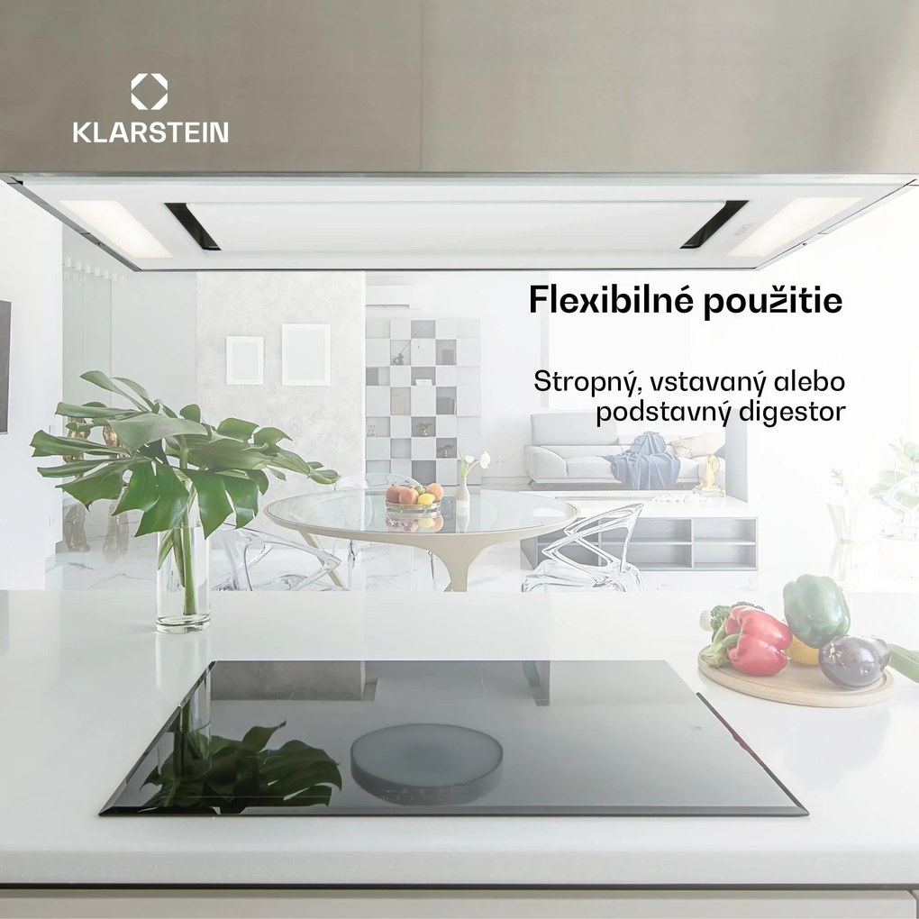 Klarstein Remy, digestor, 90 cm, stropný, 620 m³/h, diaľkové ovládanie, biely