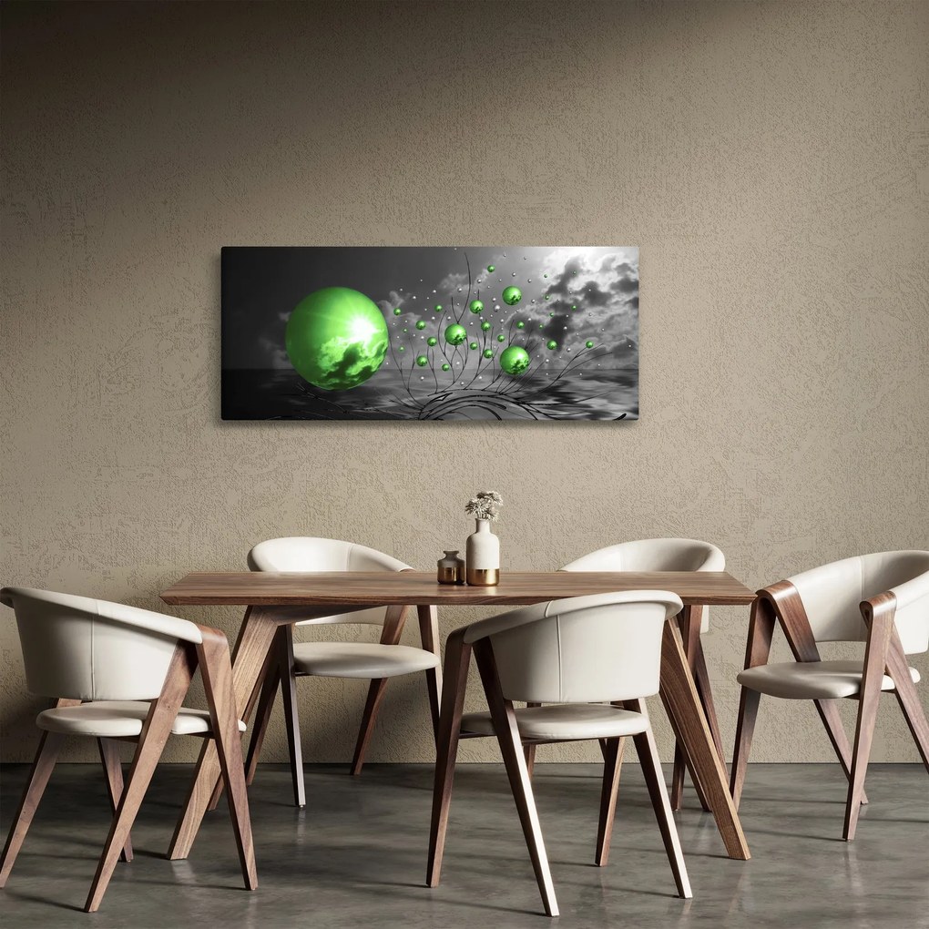 Obraz zelených abstraktných gulí (120x50 cm)