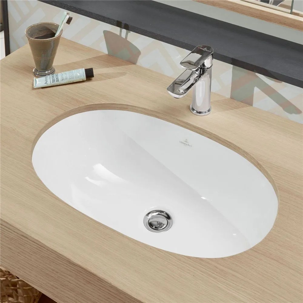 VILLEROY &amp; BOCH O.novo oválne umývadlo k zabudovaniu zospodu, bez otvoru, s prepadom, 600 x 350 mm, biela alpská, 41626001