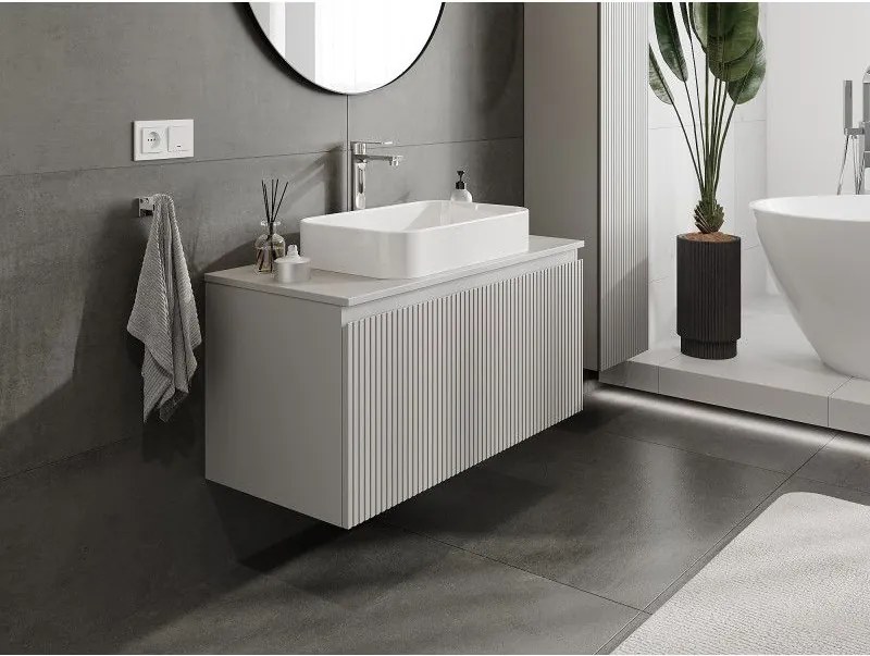 Mexen Rivel, kúpeľňová skrinka 100 cm s hornou časťou, 1 zásuvka, drážkovaná, sivá matná, 91A20-10047-1-BFC62