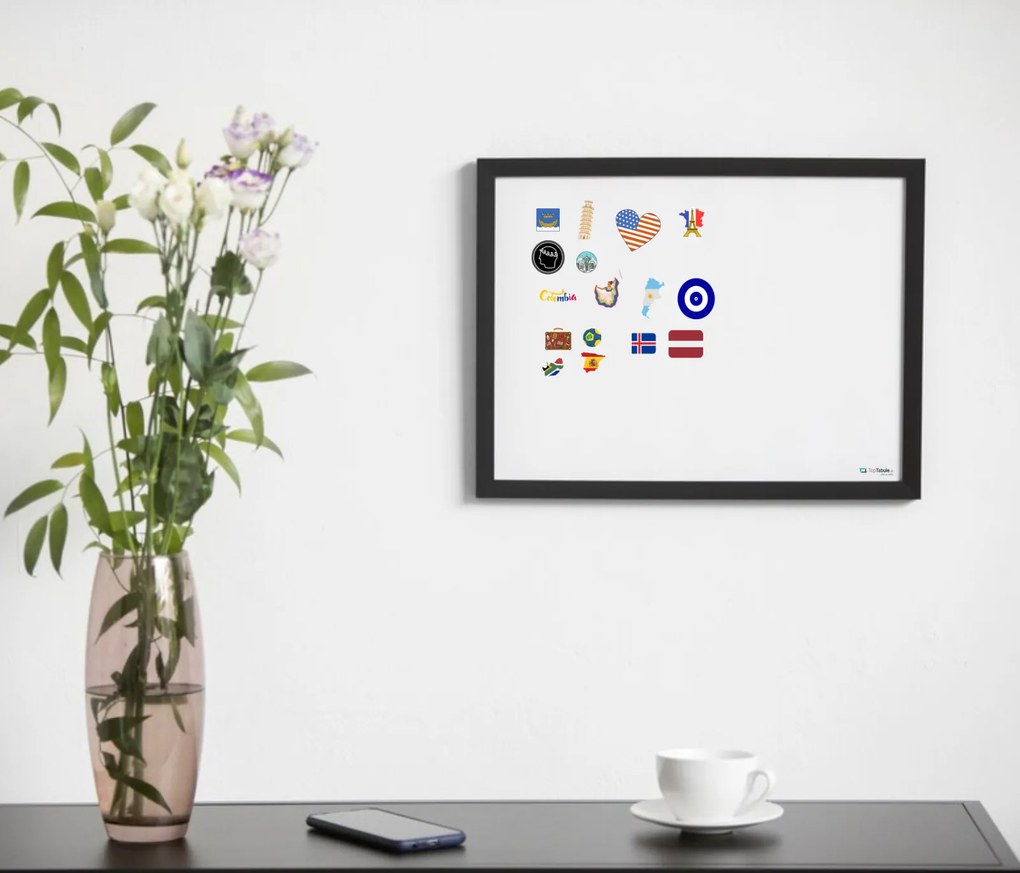 Toptabule.sk Biela tabuľa na magnetky v drevenom čiernom ráme COLOR 90x60 cm