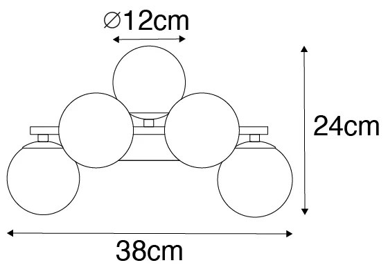 Moderná nástenná lampa čierna s dymovým sklom 5-svetlo - Bianca
