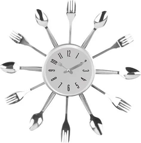 ISO Kuchynské nástenné hodiny s príbory, strieborná, 7962