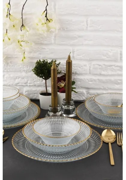 Jedálenská súprava 12 ks číra/zlatá/sklo