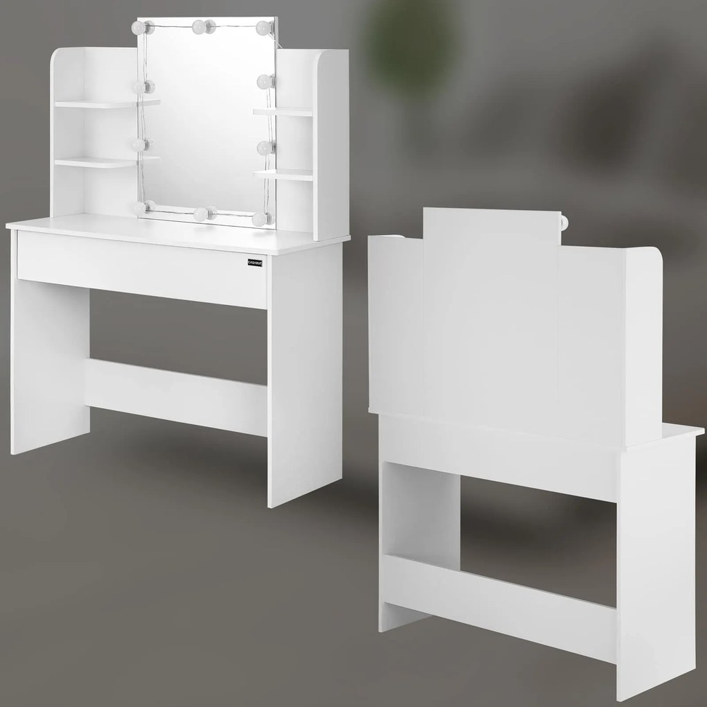 InternetovaZahrada Toaletný stolík Lucia s LED osvetlením 140x110x40 cm - biely