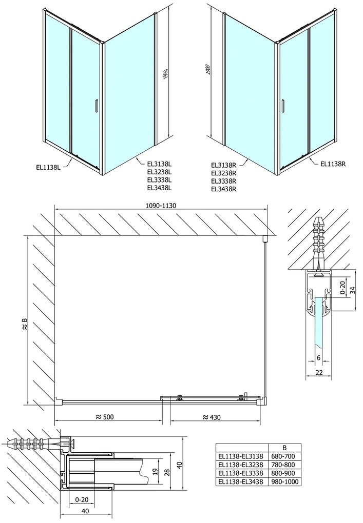 Polysan Polysan, EASY LINE sprchové dvere 1100mm, sklo BRICK, EL1138